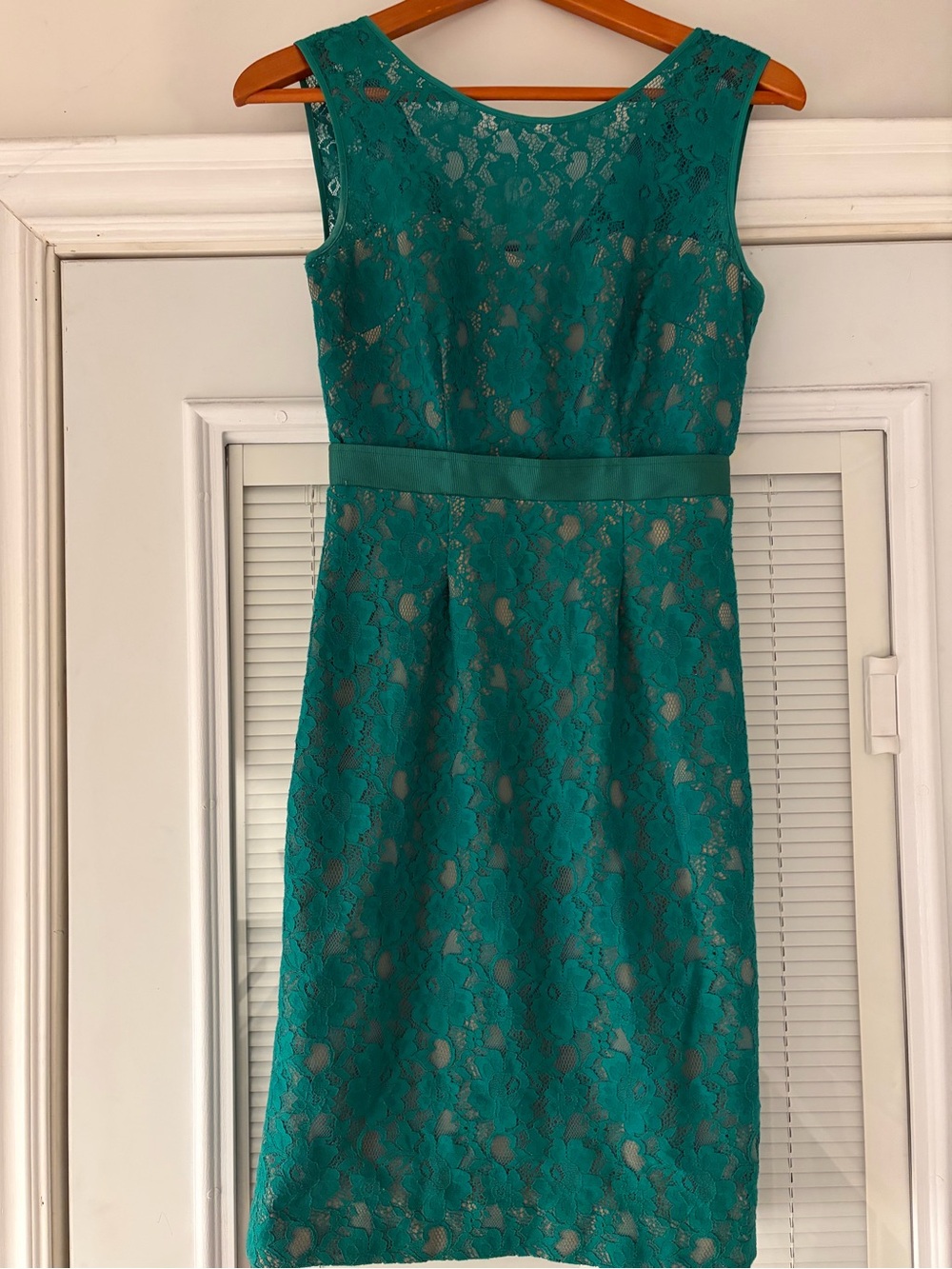 BCBG Sleeveless Teal Lace Sheath Dress